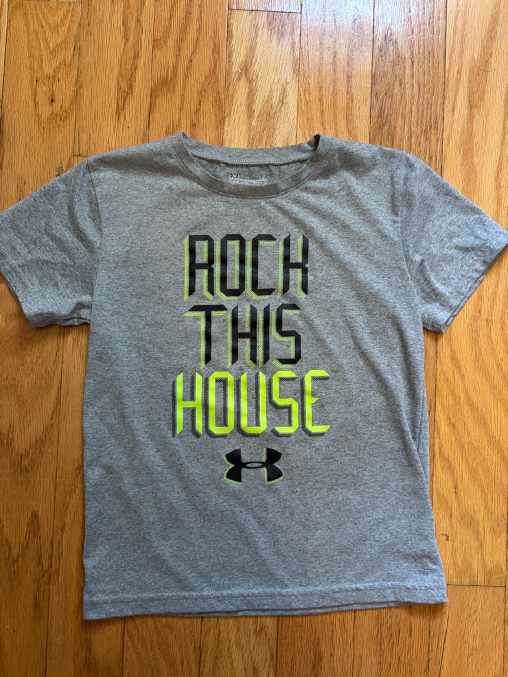 Under Armour Gray Tee with Neon Yellow Graphic 'Rock This House'